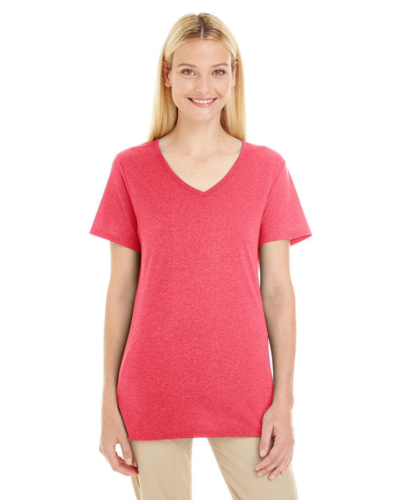 Jerzees-601WVR-Ladies 4.5 oz. TRI-BLEND V-Neck T-Shirt-FIERY RED HTHR