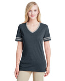 Jerzees-602WVR-Ladies TRI-BLEND Varsity V-Neck T-Shirt-BLACK HTH/ OXFRD