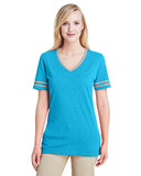 Jerzees-602WVR-Ladies TRI-BLEND Varsity V-Neck T-Shirt-CARIB BL HTH/ OX