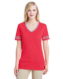 Jerzees-602WVR-Ladies TRI-BLEND Varsity V-Neck T-Shirt-FR RED HTH/ OXFR