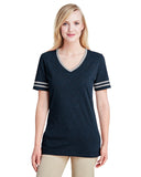 Jerzees-602WVR-Ladies TRI-BLEND Varsity V-Neck T-Shirt-INDIGO HTH/ OXFR