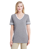 Jerzees-602WVR-Ladies TRI-BLEND Varsity V-Neck T-Shirt-OXFORD/ WHITE