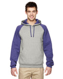 Jerzees-96CR-Adult 8 oz. NuBlend Colorblock Raglan Pullover Hooded Sweatshirt-OXFORD/ DEEP PUR