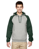 Jerzees-96CR-Adult 8 oz. NuBlend Colorblock Raglan Pullover Hooded Sweatshirt-OXFORD/ FOR GRN