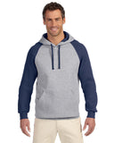 Jerzees-96CR-Adult 8 oz. NuBlend Colorblock Raglan Pullover Hooded Sweatshirt-OXFORD/ J NAVY