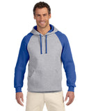 Jerzees-96CR-Adult 8 oz. NuBlend Colorblock Raglan Pullover Hooded Sweatshirt-OXFORD/ ROYAL