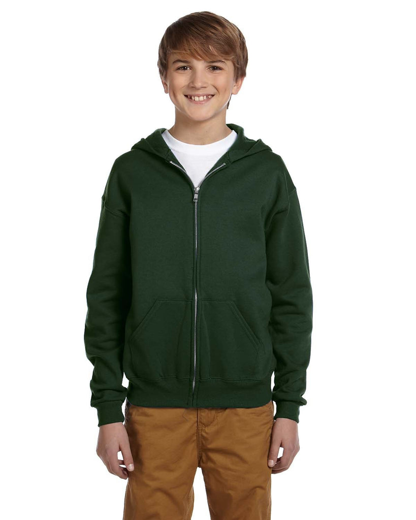 Jerzees-993B-Youth 8 oz. NuBlend Fleece Full-Zip Hooded Sweatshirt-FOREST GREEN