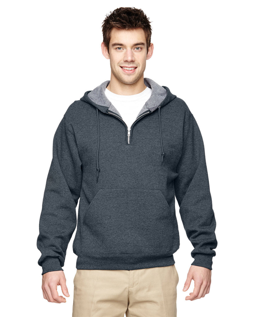 Jerzees-994MR-Adult NuBlend Fleece Quarter-Zip Pullover Hooded Sweatshirt-BLACK HEATHER