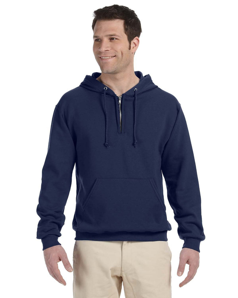 Jerzees-994MR-Adult NuBlend Fleece Quarter-Zip Pullover Hooded Sweatshirt-J NAVY