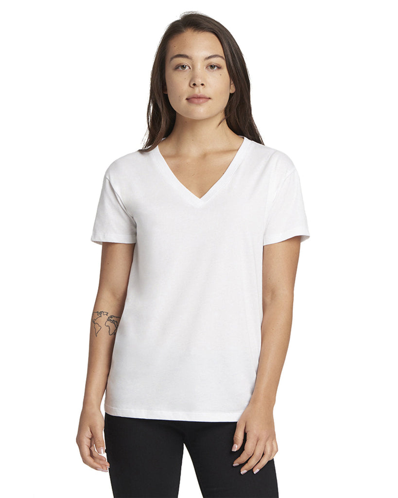 Next Level Apparel-3940-Ladies Relaxed V-Neck T-Shirt-WHITE