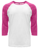 Next Level Apparel-6251-Unisex CVC 3/4 Sleeve Raglan Baseball T-Shirt-HOT PINK/ WHITE