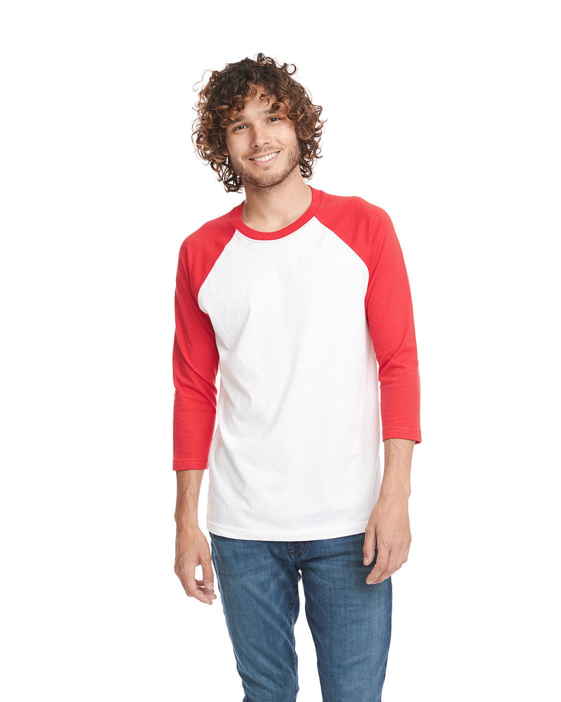 Next Level Apparel-6251-Unisex CVC 3/4 Sleeve Raglan Baseball T-Shirt-RED/ WHITE