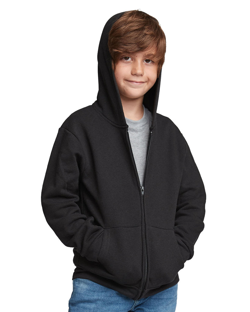 Next Level Apparel-9103-Youth Santa Cruz Full-Zip Hooded Sweatshirt-BLACK
