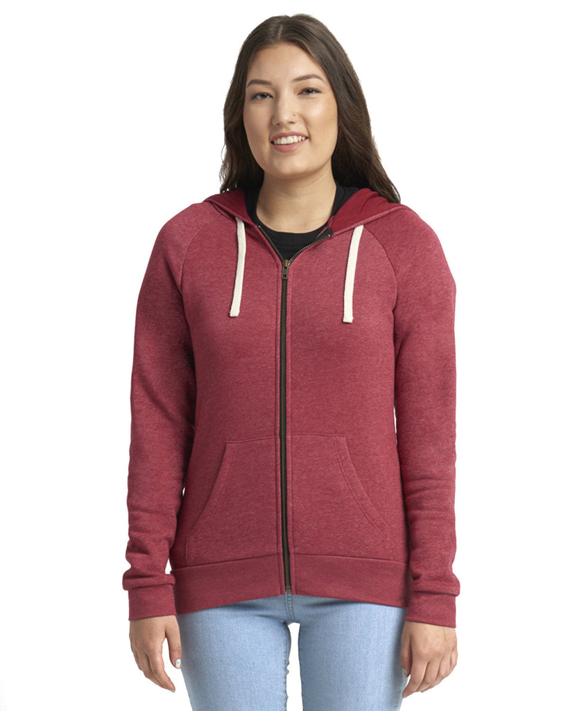 Next Level Apparel-9603-Ladies Malibu Raglan Full-Zip Hooded Sweatshirt-HEATHER CARDINAL