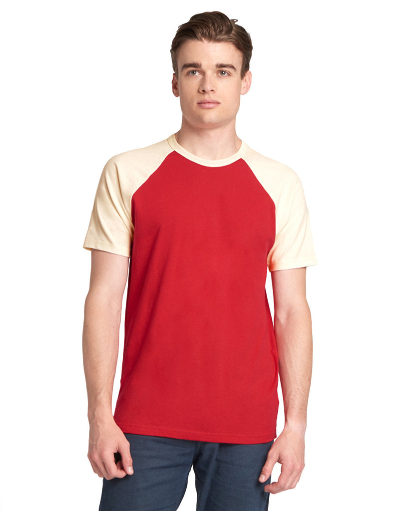 Next Level Apparel-N3650-Unisex Raglan Short-Sleeve T-Shirt-NATURAL/ RED