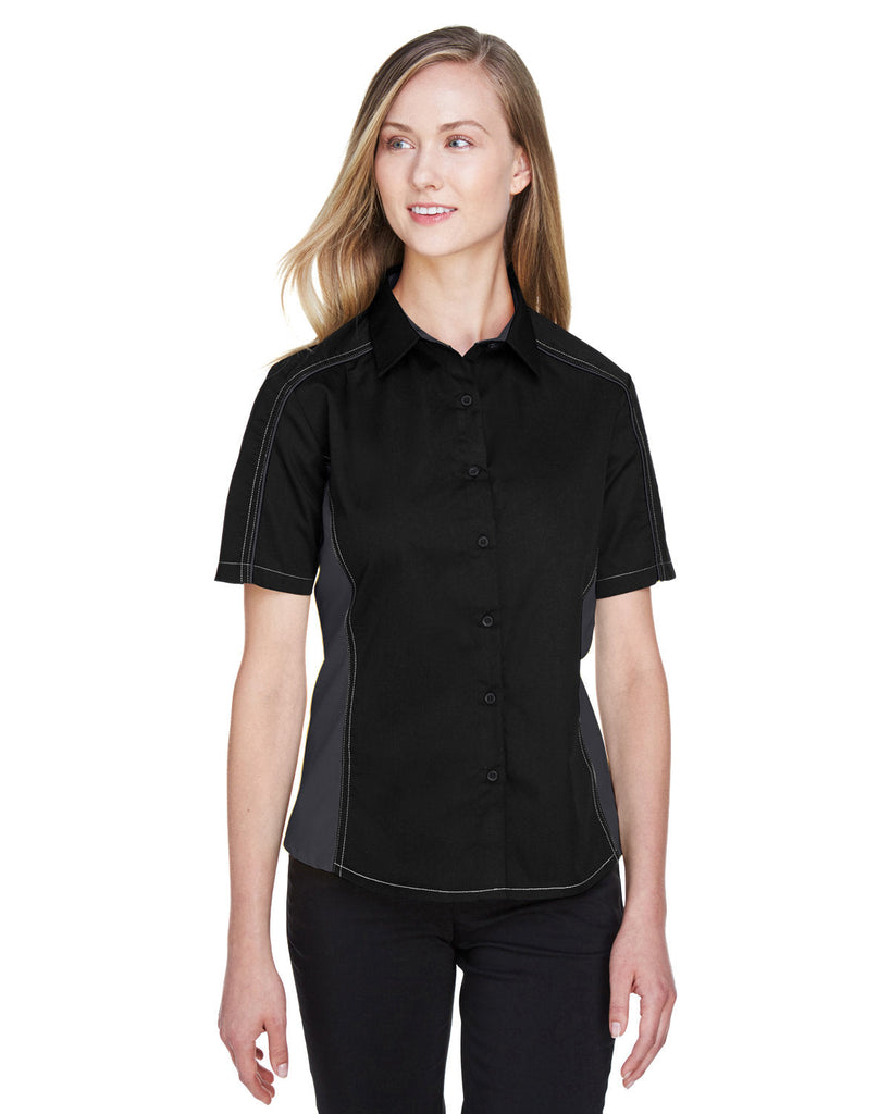 North End-77042-Ladies Fuse Colorblock Twill Shirt-BLACK/ CARBON