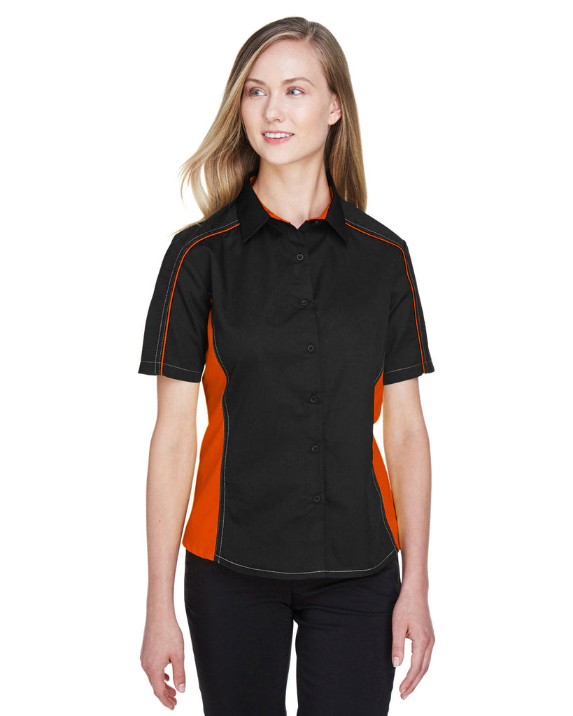 North End-77042-Ladies Fuse Colorblock Twill Shirt-BLACK/ ORANGE