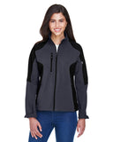 North End-78077-Ladies Compass Colorblock Three-Layer Fleece Bonded Soft Shell Jacket-FOSSIL GREY