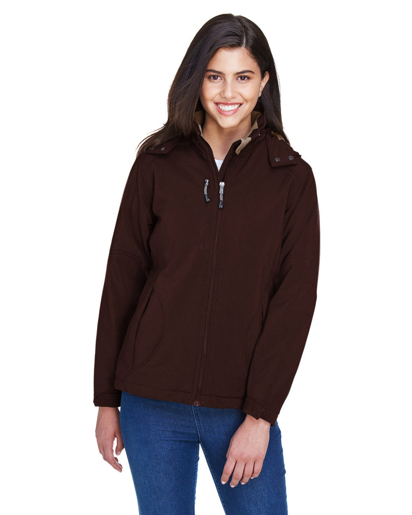 North End-78080-Ladies Glacier Insulated Three-Layer Fleece Bonded Soft Shell Jacket with Detachable Hood-DARK CHOCOLATE