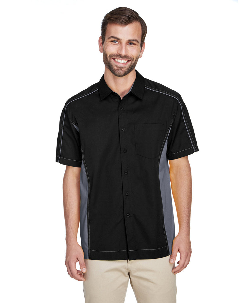 North End-87042T-Mens Tall Fuse Colorblock Twill Shirt-BLACK/ CARBON