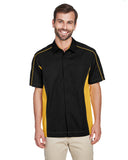 North End-87042T-Mens Tall Fuse Colorblock Twill Shirt-BLK/ CMPS GOLD