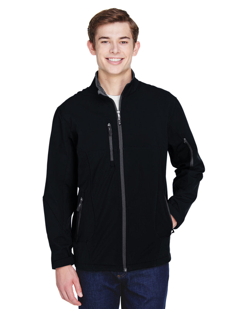 North End-88156-Mens Compass Colorblock Three-Layer Fleece Bonded Soft Shell Jacket-BLACK
