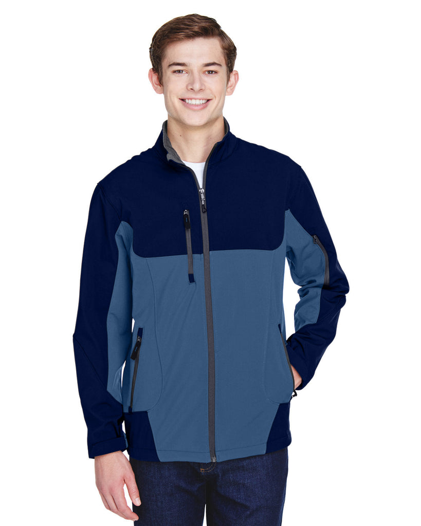 North End-88156-Mens Compass Colorblock Three-Layer Fleece Bonded Soft Shell Jacket-BLUE RIDGE