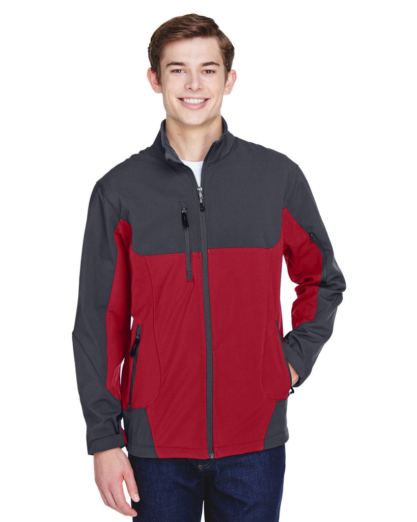 North End-88156-Mens Compass Colorblock Three-Layer Fleece Bonded Soft Shell Jacket-MOLTEN RED