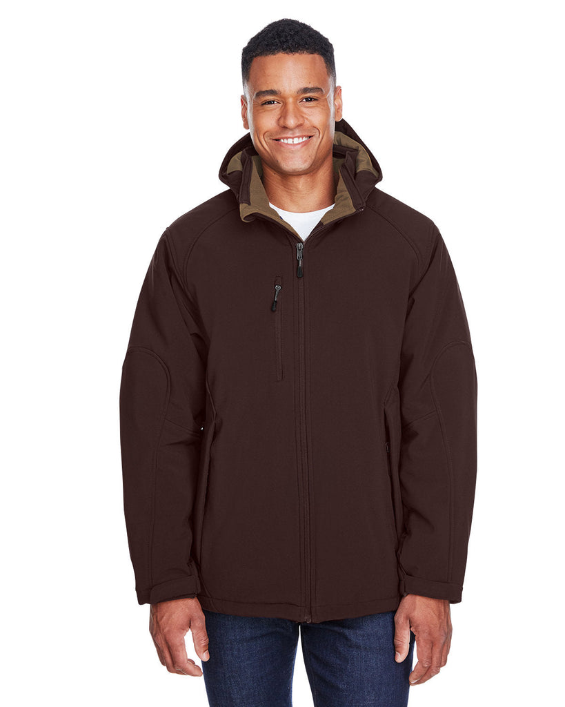 North End-88159-Mens Glacier Insulated Three-Layer Fleece Bonded Soft Shell Jacket with Detachable Hood-DARK CHOCOLATE