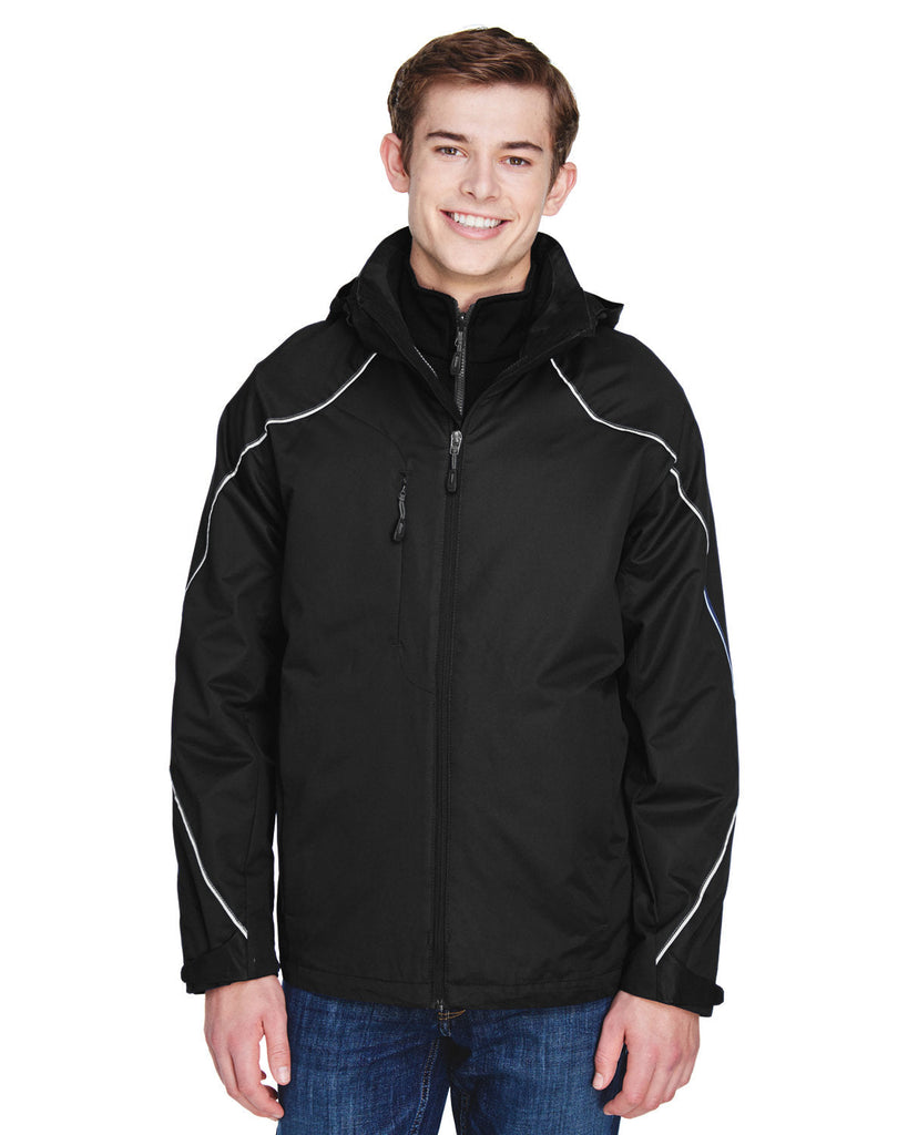 North End-88196-Mens Angle 3-in-1 Jacket with Bonded Fleece Liner-BLACK