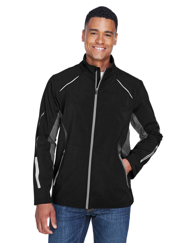 North End-88678-Mens Pursuit Three-Layer Light Bonded Hybrid Soft Shell Jacket with Laser Perforation-BLACK