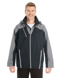 North End-NE700-Mens Embark Interactive Colorblock Shell with Reflective Printed Panels-BLK/ GRP/ GRP