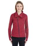North End-NE704W-Ladies Amplify Mélange Fleece Jacket-OLYM RED/ CRBN