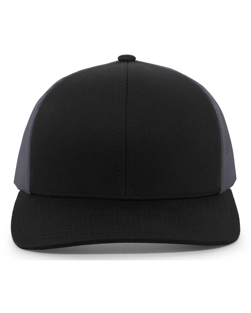 Pacific Headwear-104C-Trucker Snapback Hat-BLACK/ GRAPHITE