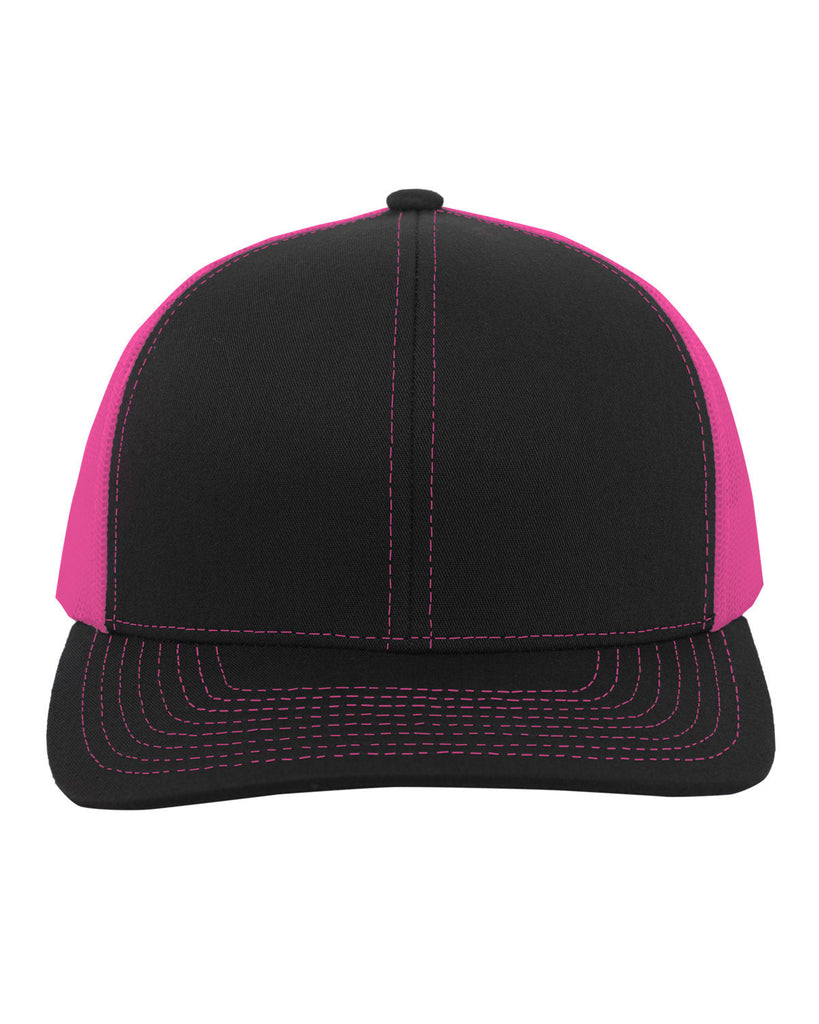 Pacific Headwear-104C-Trucker Snapback Hat-BLACK/ PINK