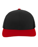 Pacific Headwear-104C-Trucker Snapback Hat-BLACK/ RED/ BLK