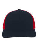 Pacific Headwear-104C-Trucker Snapback Hat-NAVY/ RED