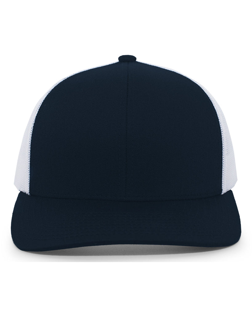Pacific Headwear-104C-Trucker Snapback Hat-NAVY/ WHITE