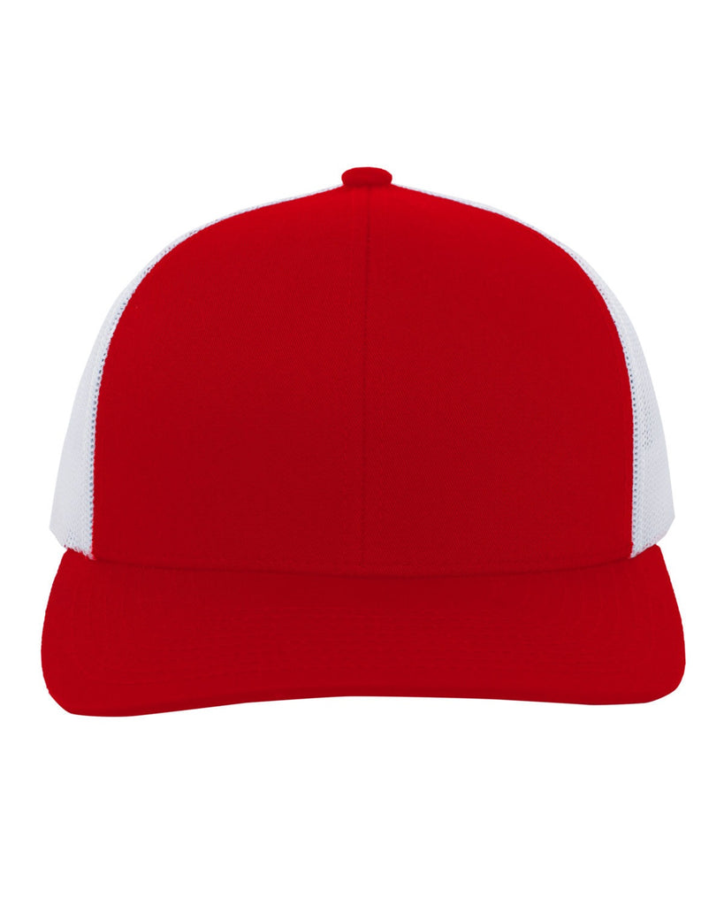 Pacific Headwear-104C-Trucker Snapback Hat-RED/ WHITE
