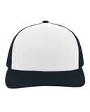 Pacific Headwear-104C-Trucker Snapback Hat-WHITE/ NVY/ NVY