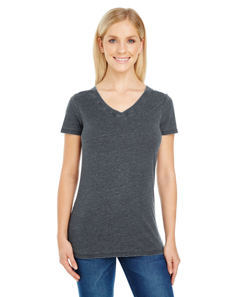Threadfast Apparel-208B-Ladies Vintage Dye Short-Sleeve V-Neck T-Shirt-VINTAGE CHARCOAL