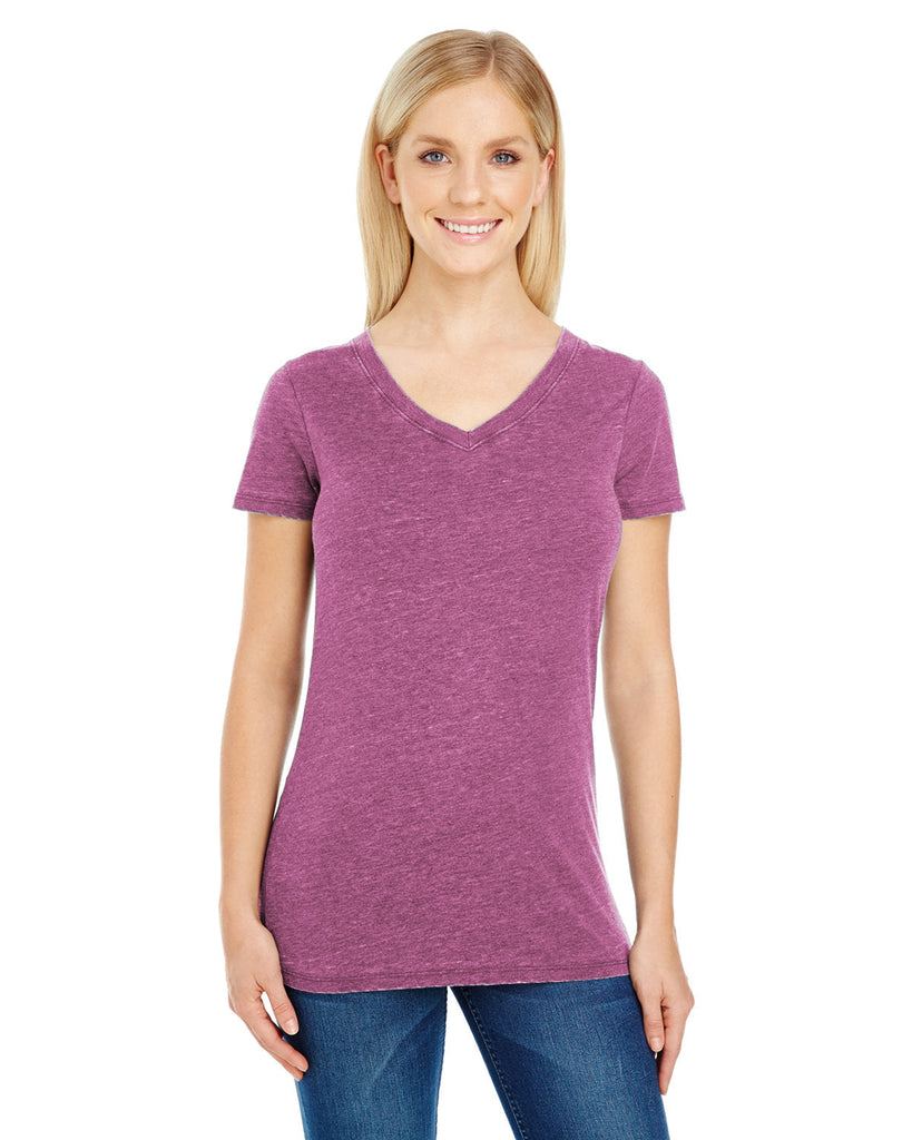 Threadfast Apparel-208B-Ladies Vintage Dye Short-Sleeve V-Neck T-Shirt-VINTAGE WINE