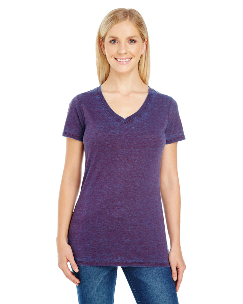 Threadfast Apparel-215B-Ladies Cross Dye Short-Sleeve V-Neck T-Shirt-BERRY