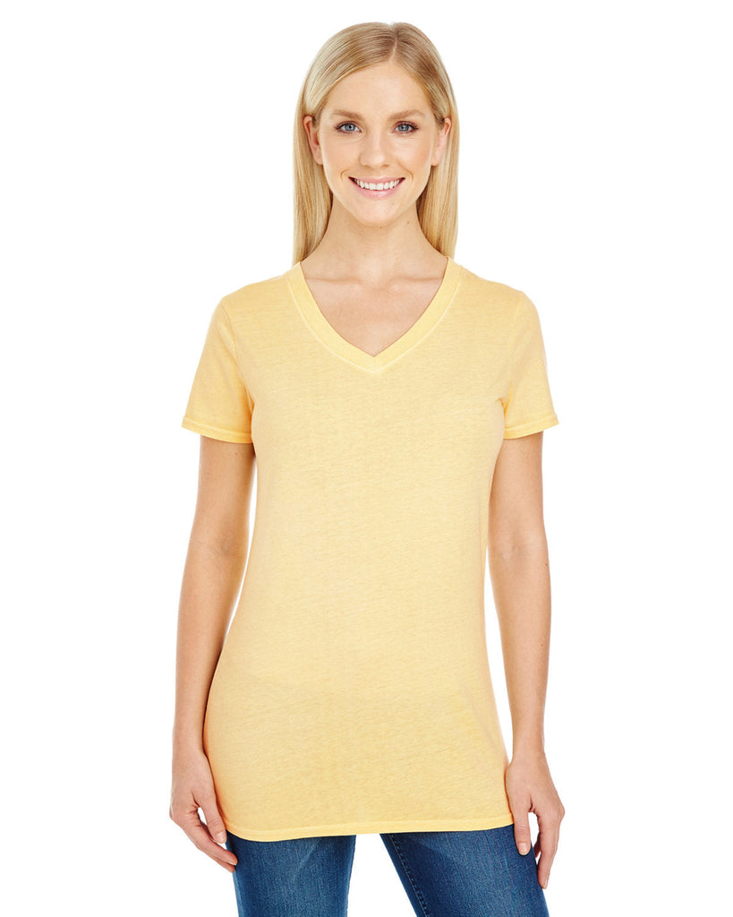 Threadfast Apparel-230B-Ladies Pigment-Dye Short-Sleeve V-Neck T-Shirt-BUTTER