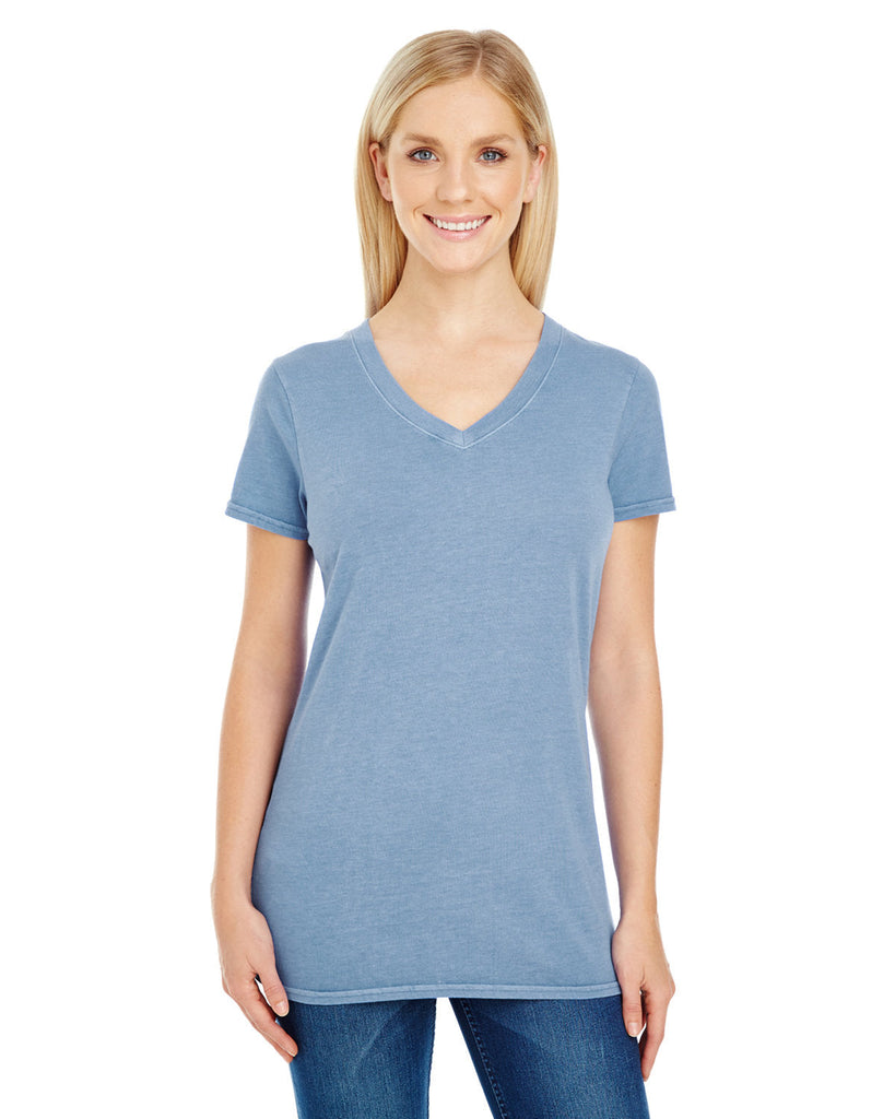 Threadfast Apparel-230B-Ladies Pigment-Dye Short-Sleeve V-Neck T-Shirt-DENIM