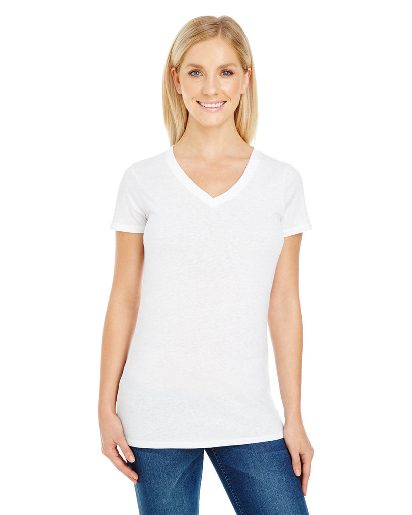Threadfast Apparel-230B-Ladies Pigment-Dye Short-Sleeve V-Neck T-Shirt-WHITE