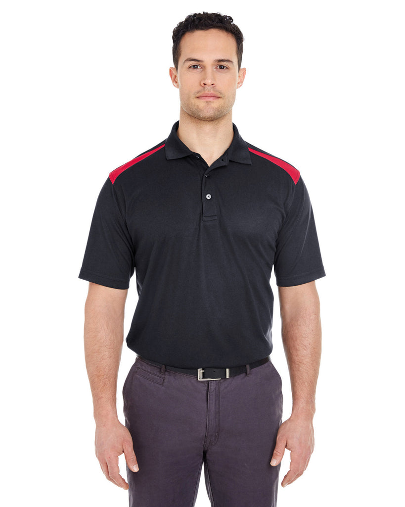 UltraClub-8215-Adult Cool & Dry Two-Tone Mesh Piqué Polo-BLACK/ RED