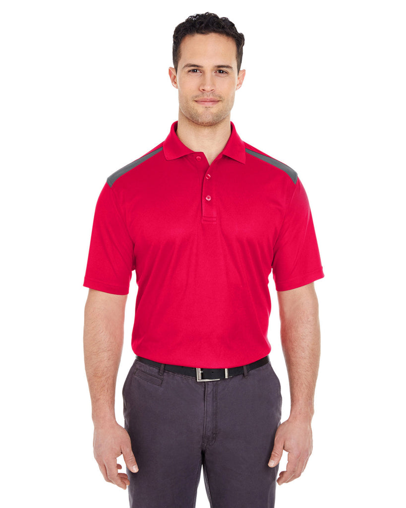UltraClub-8215-Adult Cool & Dry Two-Tone Mesh Piqué Polo-RED/ CHARCOAL