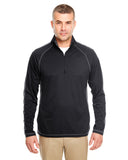 UltraClub-8398-Adult Cool & Dry Sport Quarter-Zip Pullover with Side and Sleeve Panels-BLACK/ CHARCOAL