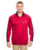 UltraClub-8398-Adult Cool & Dry Sport Quarter-Zip Pullover with Side and Sleeve Panels-RED/ BLACK